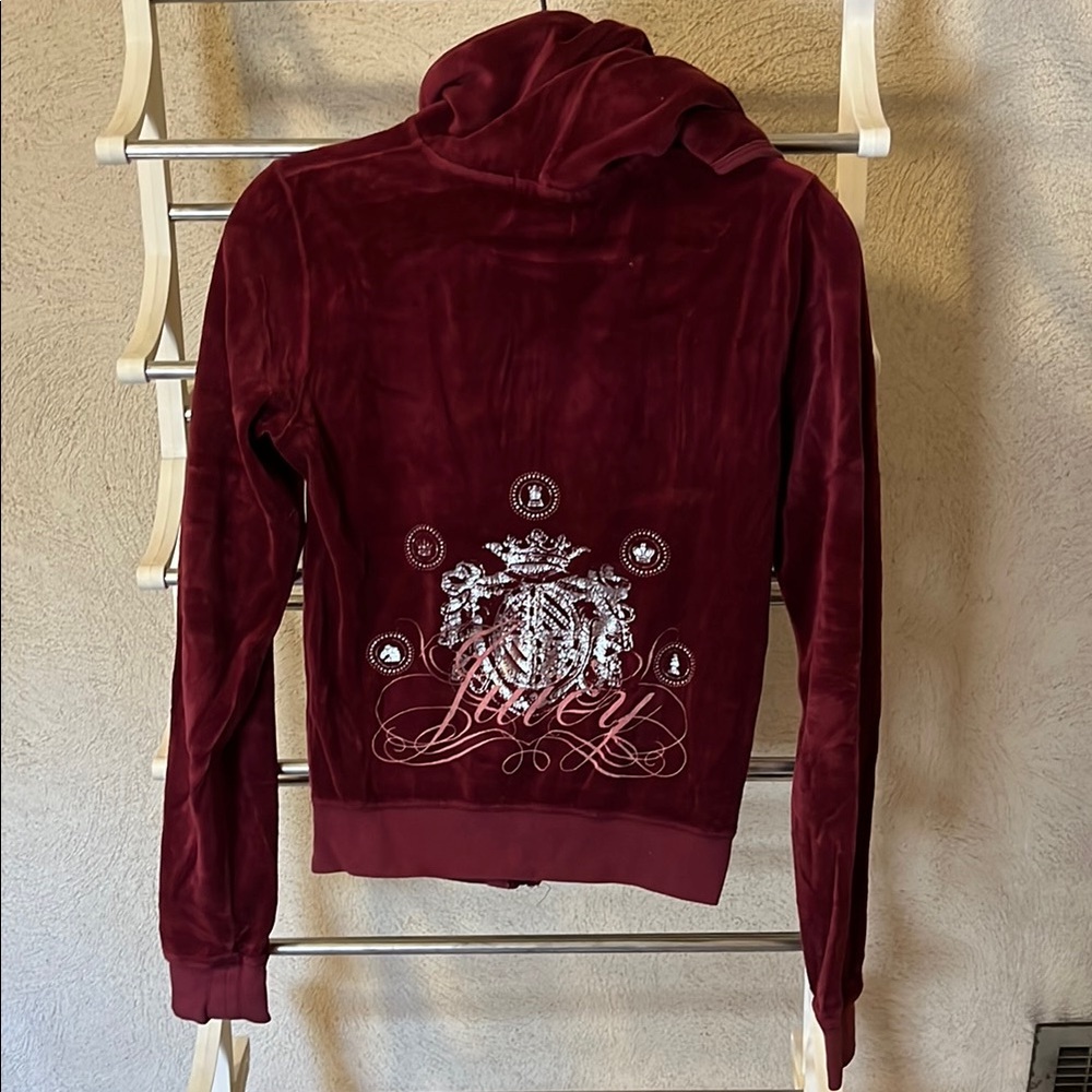 Juicy Couture Burgundy Velour Jacket with Embroidered Back